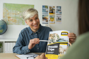 Travel agent with local guided tours brochure.